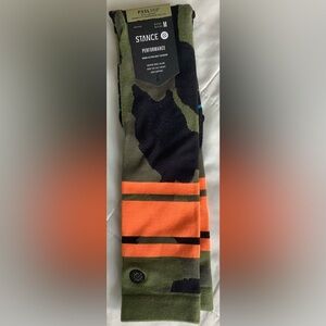 Stance Olive Camo Crew Socks with Bright Orange Stripes